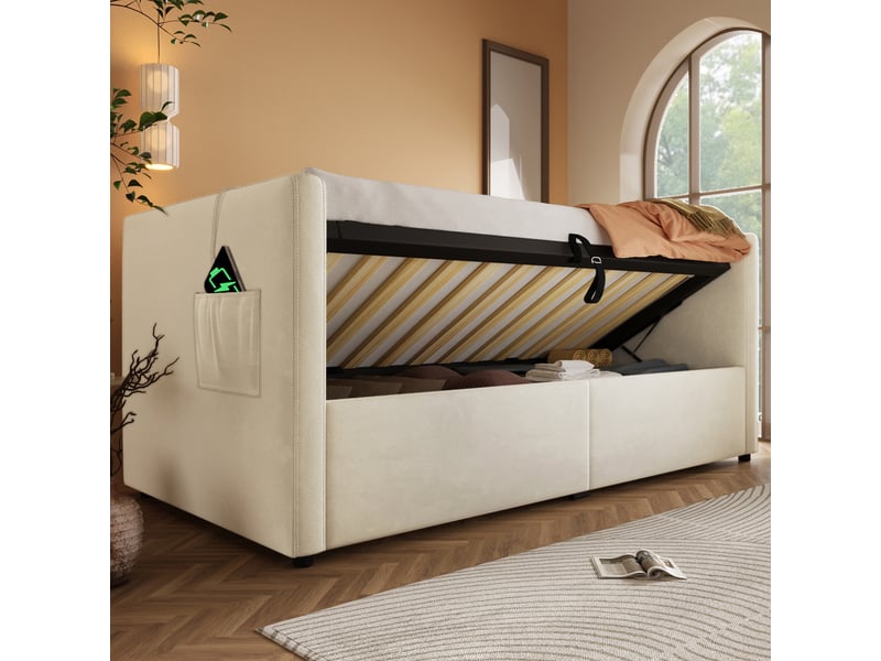  Sofabett en velours beige 106x215 cm  - Conforama D