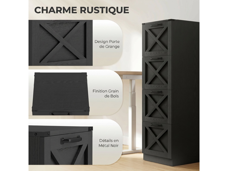  Caisson de bureau 4 tiroirs pour dossiers suspendus noir 40 x 40 x 131 cm  - Conforama D