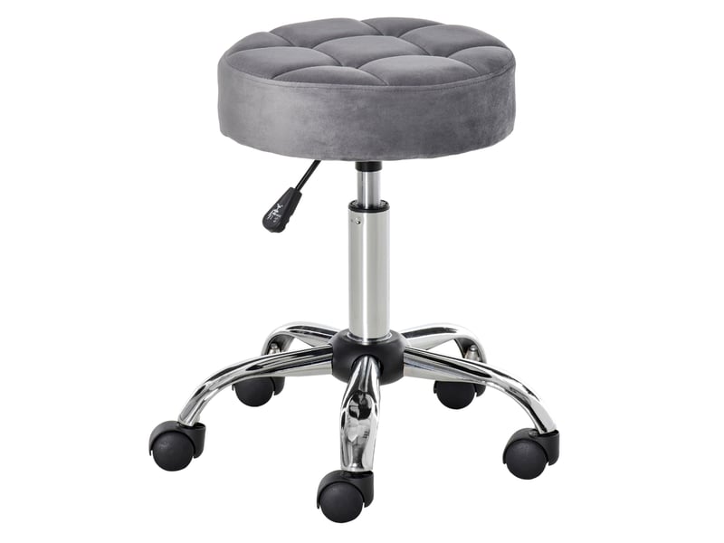  Chaise de bureau tabouret à roulettes pivotant et réglable en hauteur, base chromée en polyester gris clair  - Conforama A
