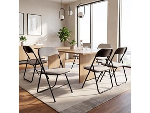 Lot de 6 chaises pliantes rembourrées en tissu gris et pieds métal noir - greta