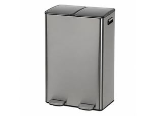 Poubelle de tri sélectif rectangulaire 60l (2x30l) à double compartiment en métal chrome anti-traces avec deux pédales indépendantes - longueur 45 x profondeur 36 x hauteur 71,5 cm