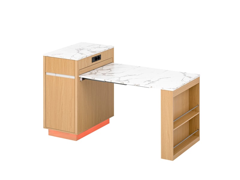  Îlot de cuisine à roulettes avec table extensible, led, prises et crochets, desserte ou bar, naturel Jamama eleni - Conforama A
