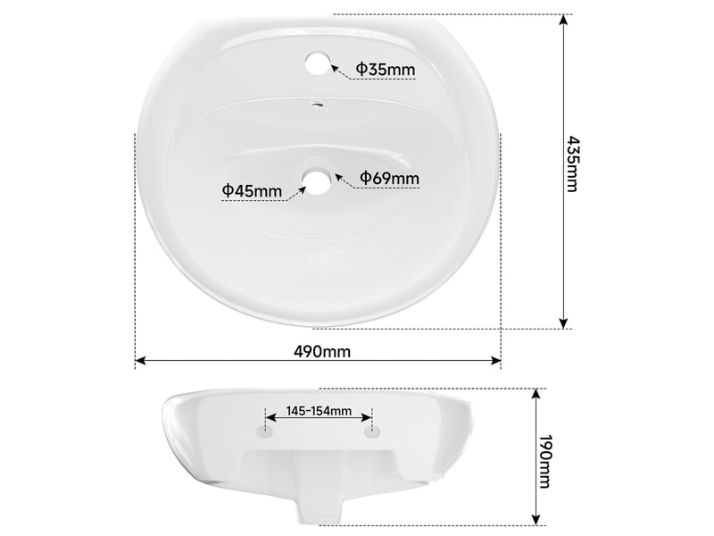 Cecipa max lavabo 49 x 43,5 cm - céramique - semi-circulaire - avec bonde pop-up - avec espace de pose - pour fixation murale - blanc - Conforama E