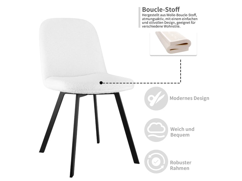  Lot de 2 chaises de salle à manger,avec pieds en métal,tissu teddy,beige  - Conforama E