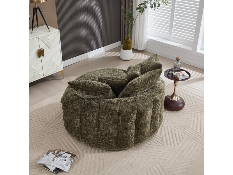  Fauteuil 1 place - 190x138x83cm - fauteuil rond oversized en polyester moderne et moelleux avec pouf et coussins - vert  - Conforama D
