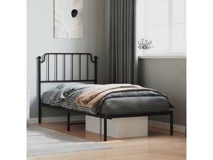 Lit adulte, lit simple, cadre de lit métal sans matelas avec tête de lit noir 90x200cm cf9591