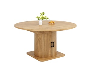 Table à manger extensible 118-158x118x76cm, plateaux amovibles, rangement, plateau en aggloméré et cadre métal finition naturelle, table de cuisine