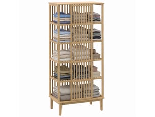 Armoire en bambou à 5 étagères et porte coulissante, design ajouré, bois naturel