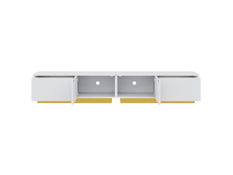  Ensemble meuble tv et table basse 2 pièces, façades rainurées, rangement, blanc et doré  - Conforama D