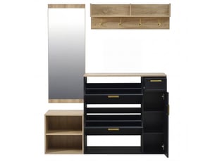 Ensemble vestibule 4 pièces – meuble d'entrée, casier à chaussures, banc, porte-manteaux et miroir – l139,5 × p35 × h166 cm