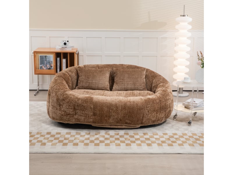  Fauteuil poire haut dossier en chenille, confortable et durable, intérieurextérieur, chaise longue au sol couleur café  - Conforama B
