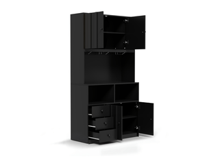 Buffet de cuisine en mdf 100x40x180 cm, 3 porte-verres, range-bouteilles, led et prises usb pour séjour et salle à manger