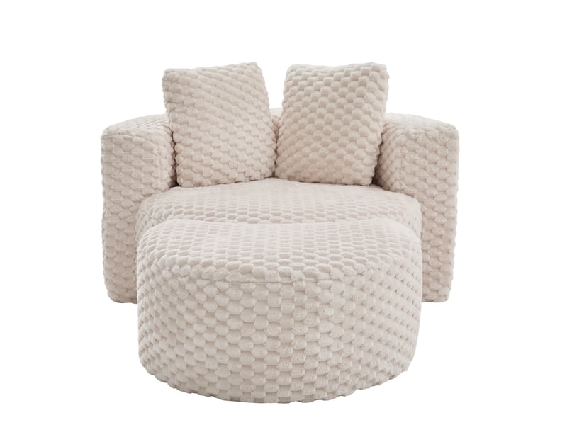  Fauteuil 1 place en tissu pelucheux beige avec repose-pieds - 130 x 115 x 84 cm  - Conforama A
