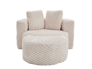 Fauteuil 1 place en tissu pelucheux beige avec repose-pieds - 130 x 115 x 84 cm