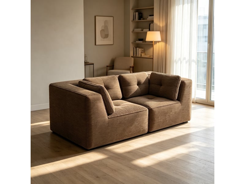  Canapé modulable 2 places au format compact, velours côtelé moelleux, salon ou chambre, 69 × 208 × 104 cm, marron  - Conforama D
