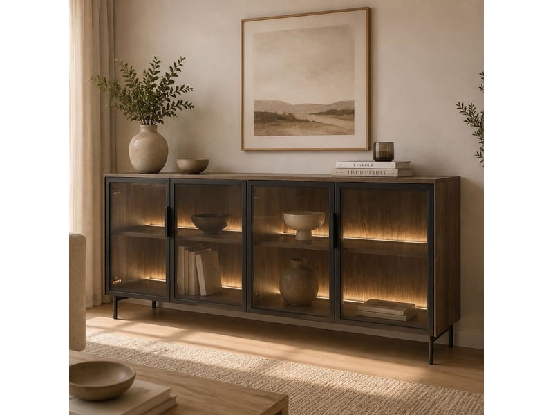  Buffet hapa, armoire 2 étagères, 181x39x83h cm noyer marron Hapa - Conforama B