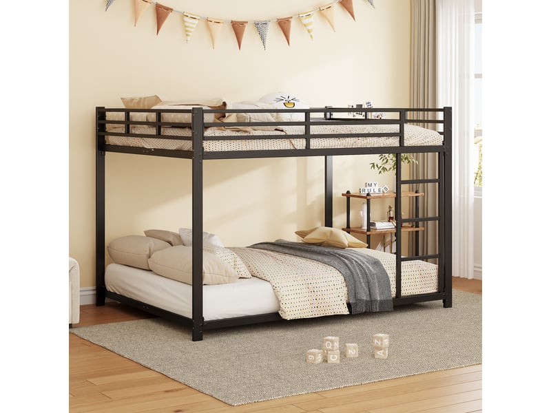  Lit superposé enfant 140 × 200 cm 2 places avec barrières de sécurité, sans matelas, en métal, noir  - Conforama C