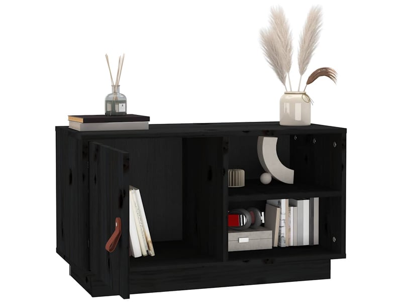  Meuble tv - banc tv - meuble de rangement noir 70x34x40 cm bois de pin massif  - Conforama E