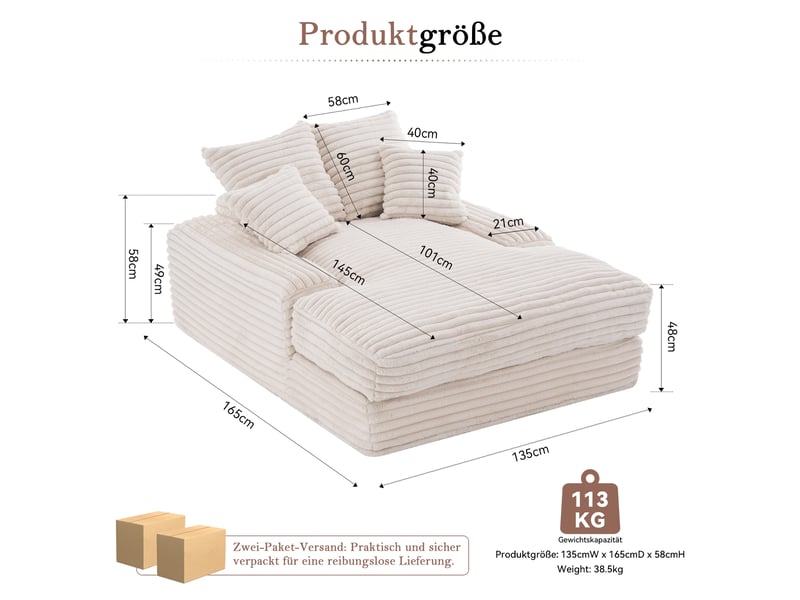  Canapé convertible 027r beige slim en velours côtelé, 4 coussins, multifonctionnel  - Conforama C