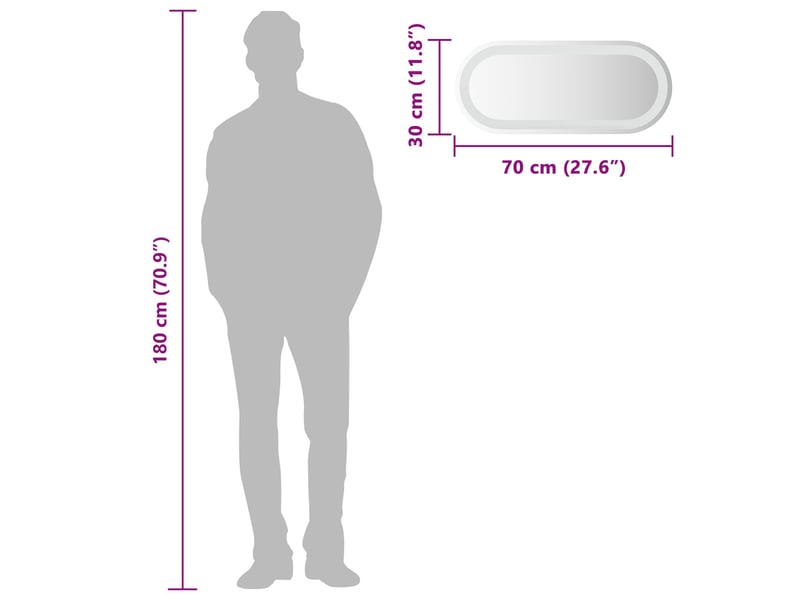  Miroir de salle de bain, miroir de toilette led transparent 70 x 30 cm verre trempé cf62600  - Conforama E