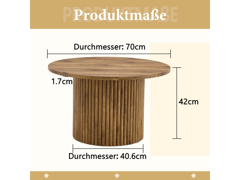 Table basse ronde en mdf, ø70 cm, design colonne romaine, cadre en métal, style rétro - Conforama C