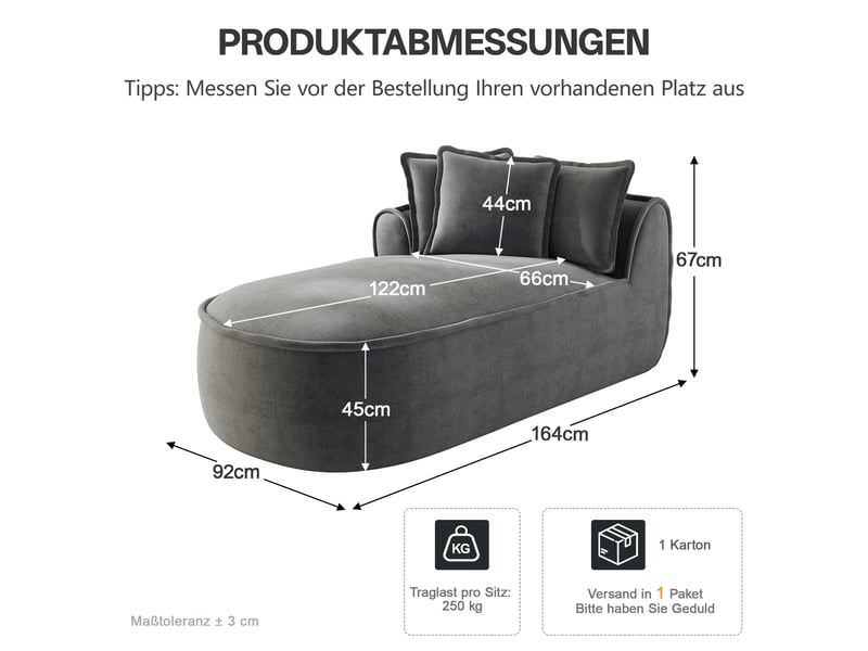 Canapé méridienne gauche 2 places en chenille gris avec coussins inclus et assise profonde - Conforama C