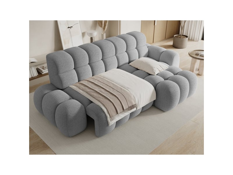  Canapé d'angle convertible bulla 3 places gris – tissu bouclette avec extension d'assise électrique  - Conforama D