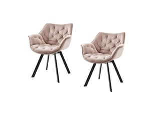 Lot de 2 chaises design comfy pivotantes à 180° en velours beige champagne capitonné et pieds noirs