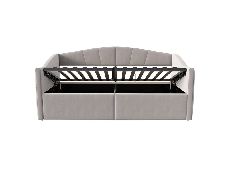  Lit coffre enfant 90x200 cm canapé-lit avec rangement, velours, gris clair, sans matelas  - Conforama D