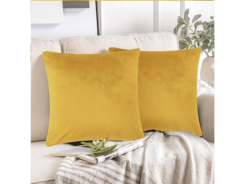  Lot de 2 housses de coussin en velours - housses de coussin carrées décoratives pour chambre à coucher, canapé, salon, voiture avec fermeture éclair, 45 x 45 cm, jaune  - Conforama B