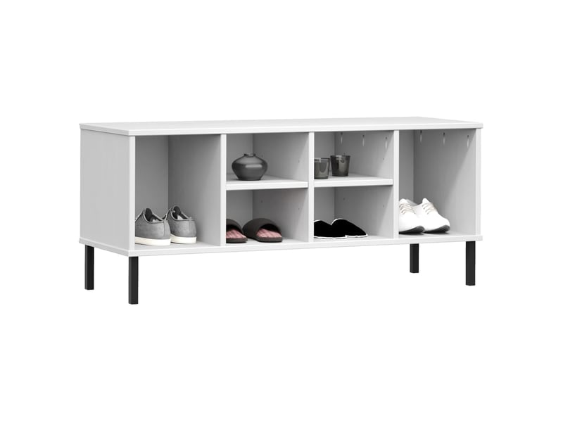  Meuble à chaussures, étagère à chaussures pieds en métal blanc 106x35x45cm bois oslo  - Conforama C