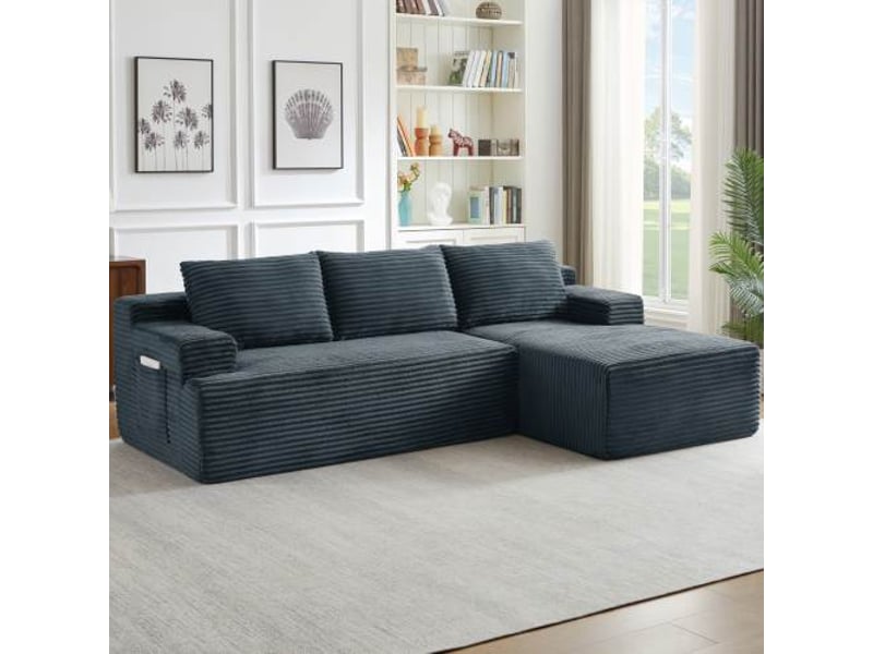 Canapé d’angle l (à droite) modulable 4 places 238 x 152 x 66 cm, assise profonde, convertible et sans montage, velours côtelé, gris foncé OMNIGLINT TRADING LTD - Conforama C