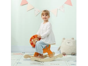 Cheval à bascule enfant motif lion 59x27x44 cm – orange – en bois, base anti-basculement, 25 kg