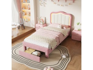 Lit avec rangement 90x200 cm <strong>OKMYHOME</strong>  <strong></strong> coloris rose