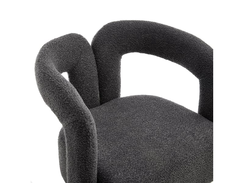Fauteuil pivotant 360 degrés avec dossier enveloppant et assise rembourrée en tissu bouclé gris foncé, 67 × 55 × 74 cm - Conforama E