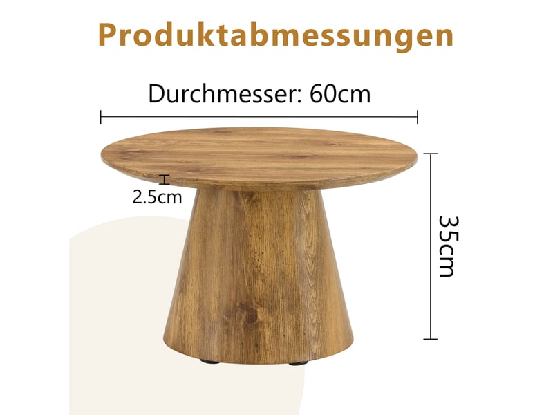  Table basse ronde en mdf pour salon, diamètre 60 cm, hauteur 35 cm, finition bois naturel  - Conforama E