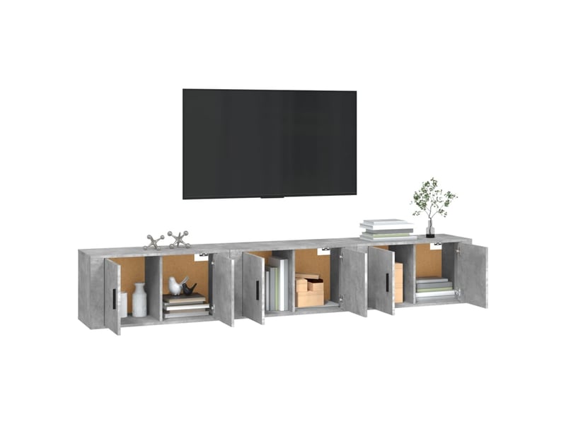  Lot de 3 meuble tv mural, meuble tv suspendu gris béton 80x34,5x40 cm  - Conforama C