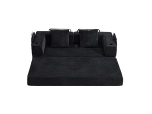 Canapé droit convertible <strong>MIVRAY </strong> <strong></strong> 2 places Velours côtelé noir avec coffre de rangement