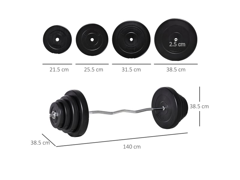  Barre et disque de 70 kg avec poignée antidérapante, acier et plastique, noir  - Conforama E