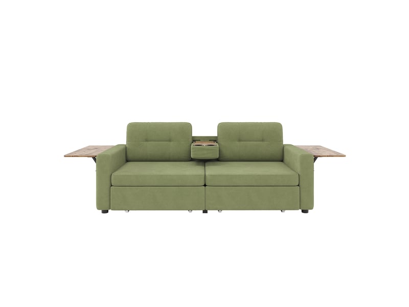  Fauteuil 2 places - 178x71x57.5 cm - canapé en tissu chenille avec table pour ordinateur, tiroirs et porte-gobelets - vert  - Conforama A