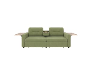 Fauteuil 2 places - 178x71x57.5 cm - canapé en tissu chenille avec table pour ordinateur, tiroirs et porte-gobelets - vert