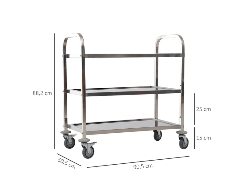  Desserte de cuisine à roulettes à 3 étagères, chariot de rangement en acier inox., chariot de cuisine et salle à manger, argenté, 90,5 x 50,5 x 88,2 cm  - Conforama C