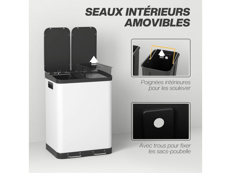  Poubelle de cuisine 2x30l à pédale en métal blanc 48,8x39,5x67 cm  - Conforama E