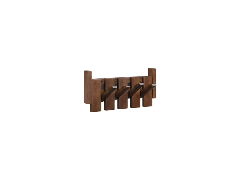 Home deluxe patère porte - 32 x 3,5 x 15 cm, marron noisette | en hévéa | panneau à crochets, patère murale, crochets à vêtements  - Conforama A