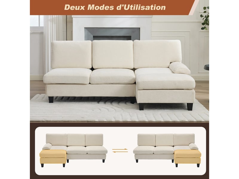 Canapé d'angle l convertible 3 places en tissu beige, dimensions 194 x 118 x 81 cm N625P384667668B - Conforama C