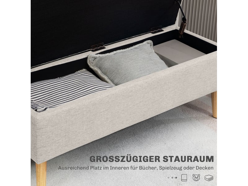  Banc coffre 110x39x45 cm, banc de lit moderne, assise rectangle, rangement intégré, meuble chambre, polyester, beige  - Conforama D