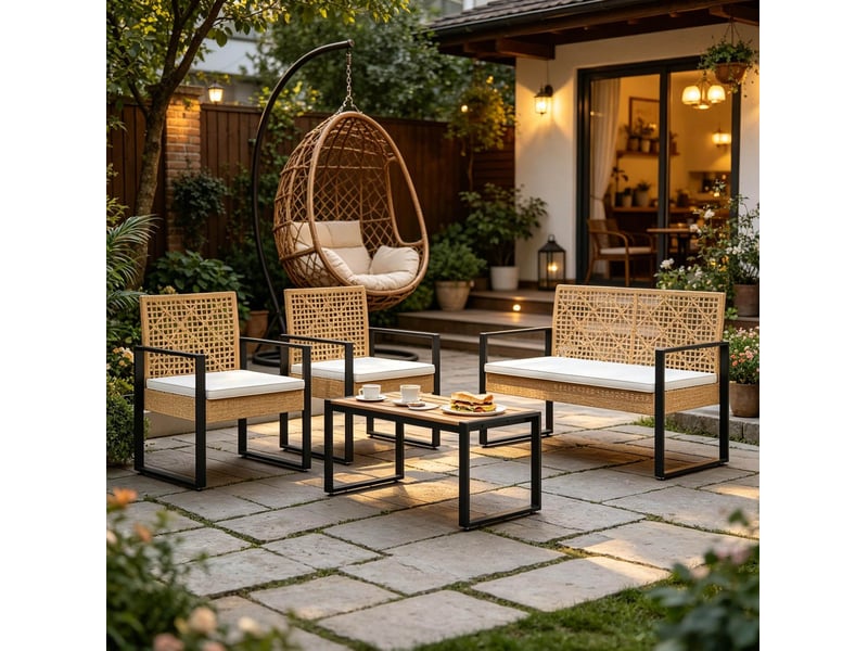  Salon de jardin 4 pièces 112,5 x 52 x 75 cm – naturel – ensemble modulable, coussins déhoussables  - Conforama B