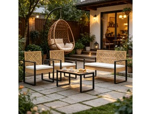 Salon de jardin 4 pièces 112,5 x 52 x 75 cm – naturel – ensemble modulable, coussins déhoussables