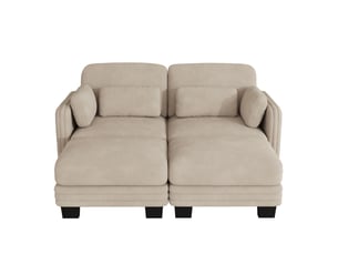 Canapé 2 places en u en tissu chenille marron clair, design modulaire avec deux poufs, assise profonde pour salon