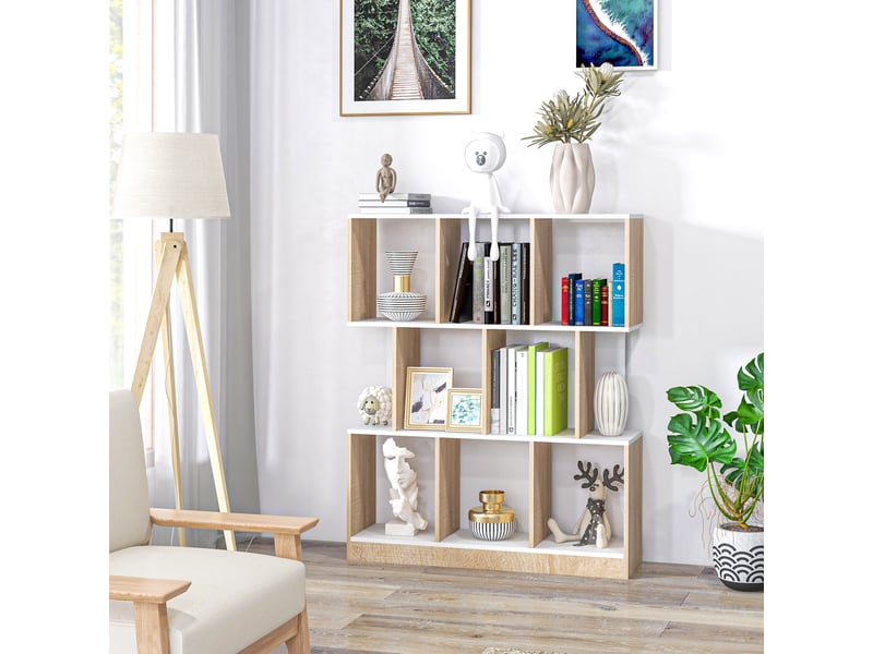  Bibliothèque à 8 niveaux pour salon et chambre, en bois, 100 x 27 x 124 cm, chêne et blanc  - Conforama C